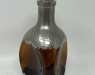 Lot 20 | Hammed Pewter Cased Amber Glass Decanter Bottle