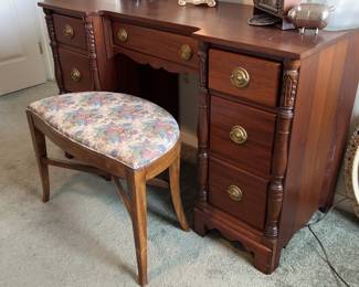 Lot 76 | Wooden Vanity Dressing Desk w Stool