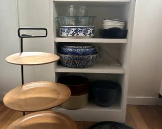 Assorted serving pieces and cookware