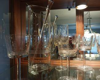 Nautical boat themed etched Crystal martini set