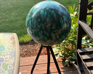 Turquoise Ceramic Gazing Ball with Stand
