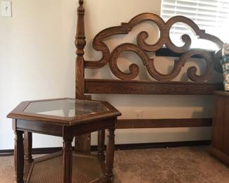 Thomasville Hexagonal Side Table with Glass Top and Headboard