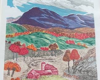 ELFRIEDE ABBE VINTAGE WOODCUT "WINDY HILL" LISTED NY & VERMONT ARTIST