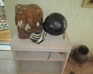 Carved wood elephant - hand crafted pottery