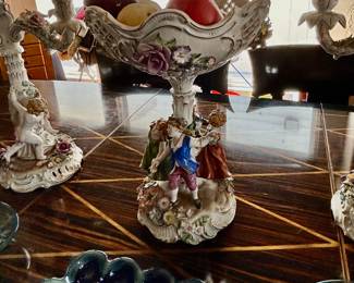 Dresden three piece compote and candle stick set