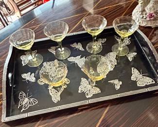 vaseline glass sherbet & wine glass set