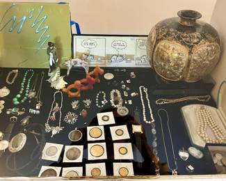 Gold coins and gold and silver jewelry