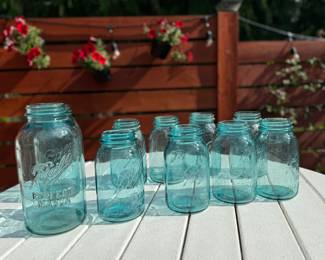 Vintage Blue Glass Ball Canning Jars