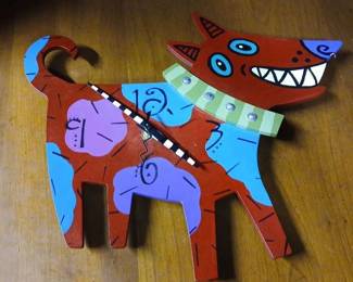 Addison Paige Red Dog Wall Clock Abstract Art Signed