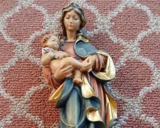 Josef Albl SIGNED Wooden Hand Carved Statue Of Mary And Jesus