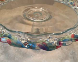 Clear Glass Cake Pedestal with Ribbon