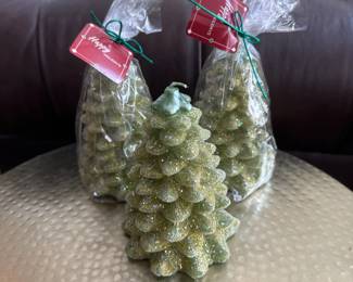 Vintage Green Glitter Christmas Tree Candles