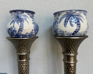 Other 2 Palm Tree Pieces (also 2 tall hammered Metal Pillar Candle Holders)