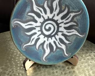 Small Art Studio Raku Pottery Sun Signed