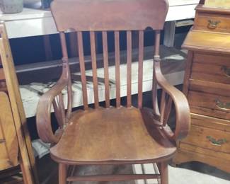 GARAGE, antique arm chair. 