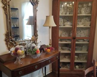 Dining Room, East Tennessee oak corner cupboard with sawtooth molding, ca. 1840-50. What a treasure. 