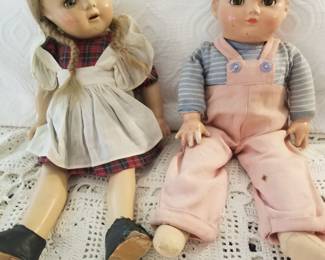 Located at checkout,  Madame Alexander  "Flora McFlimsey" and Effanbee "Mickey" boy doll. Both in excellent condition. 