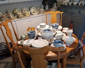 Great Pine table with 6 chairs.