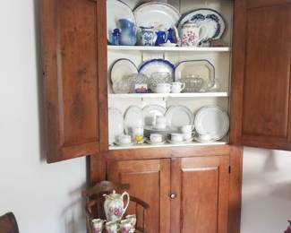 Dining room, handsome East Tennessee walnut corner cupboard. 