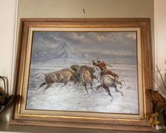 Original Oil Buffalo Hunt Painting Signed J.Davis
