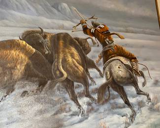 Original Oil Buffalo Hunt Painting Signed J.Davis