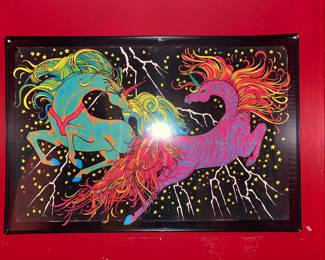 Vintage 1960s Blacklight Poster Unicorns