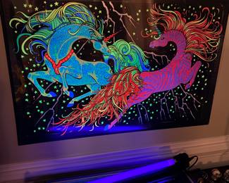Vintage 1960s Blacklight Poster Unicorns