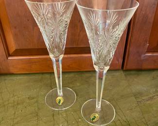 Pair Waterford Crystal Champagne Flutes