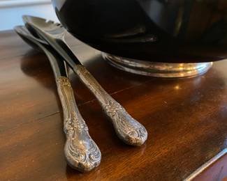 Sterling Silver Handled Serving Utensils + Silver Footed Bowl