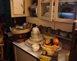 hoosier style cabinet, glass