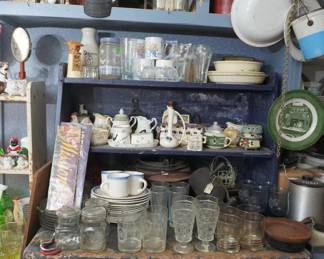 glass, primitive, cake carriers, vintage food containers