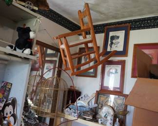 rocker, bird house, tree, collectibles