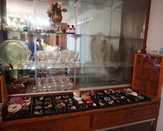 jewelry, glassware, stems, depression glass