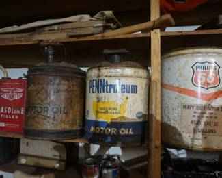 Vintage gas and oil cans
