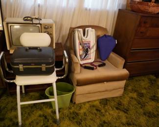 chair, vintage TV, shower chair