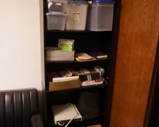 bookcase with office supplies