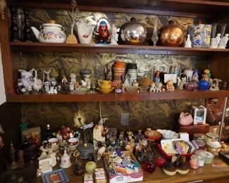 decor, salt and pepper shakers, Precious Moments, candles, tea pots