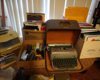 vintage typewriter. fax machine, office supplies