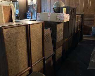 Walls of vintage speakers