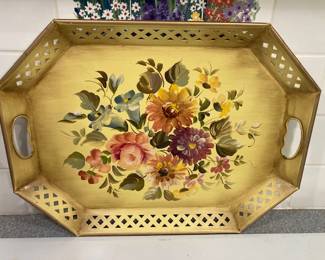 vintage painted metal tole tray