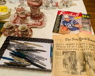 1960 football guides, and a large fountain pen collection