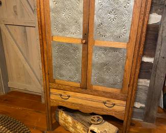 Antique Punch Tin Pie Safe