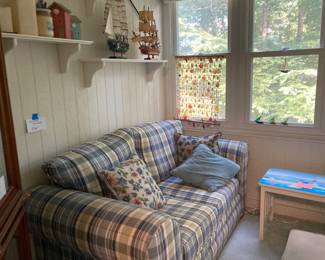 Blue plaid loveseat 