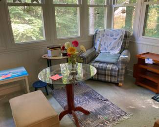 Blue plaid stuffed chair 