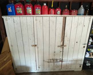 $200 VINTAGE 3 DOOR SOLID WOOD GARAGE CABINET  IS STILL AVAILBLE