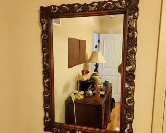Bedroom #2: Carved antique bedroom set (headboard, dresser w mirror, desk/vanity w bench, 2 night stands and 1 wall mirror)