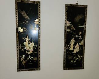 Pair of carved Mother of Pearl wall hangings