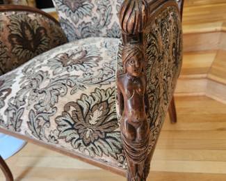 pair carved chairs, recently re-upholstered