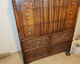 Bedroom #1: MCM bedroom set (headboard, 1 tall dresser, 1 long dresser, 2 night tables & 2 mirrors. MCM bedroom set by Red Lion Table Co.