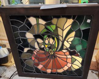 "Iris" Stained glass window (lighted) by Baltimore artist Lowell Nesbitt